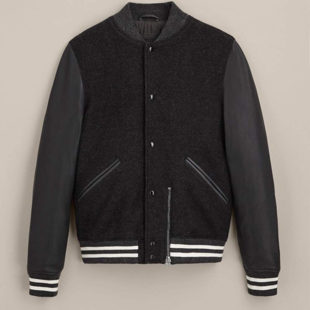COPY - AllSaints Campbell Leather Varsity Jacket …